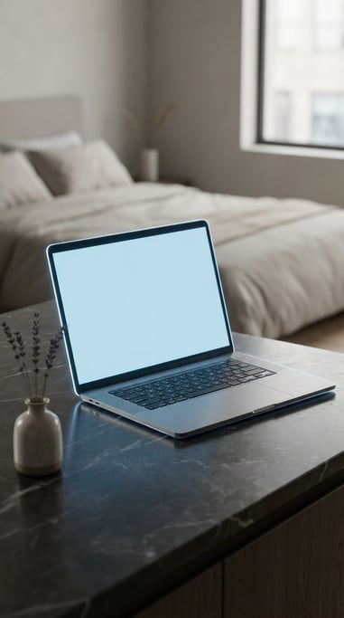 Premium laptop on a kitchen island countertop