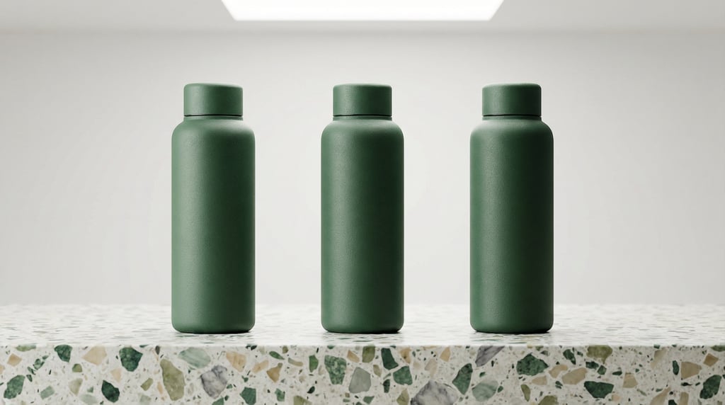 Sports bottle in matte forest green, three in a row
