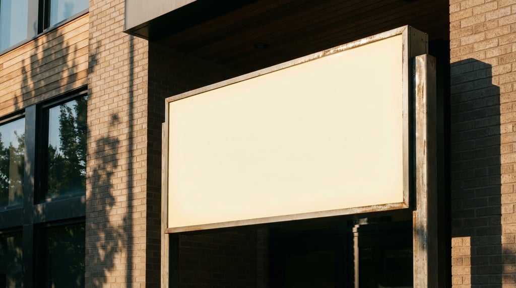 Backlit lightbox sign at a building entrance