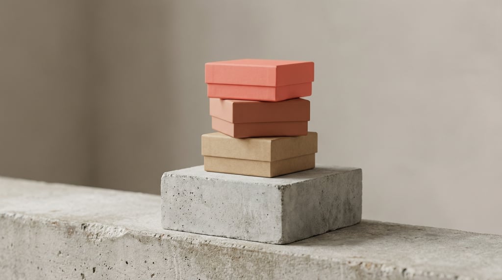 Small square gift box, boxes stacked vertically on a pedestal