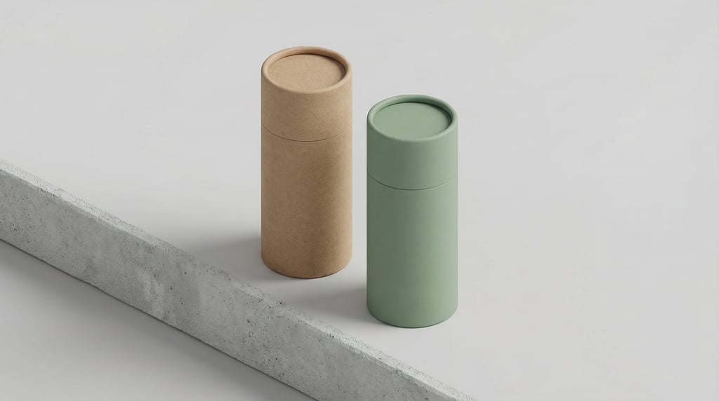 Isometric view, cylinder tube packaging, two boxes side by side
