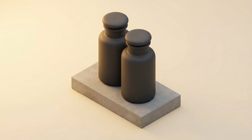 Isometric view, tall apothecary jar in matte charcoal, two overlapping slightly