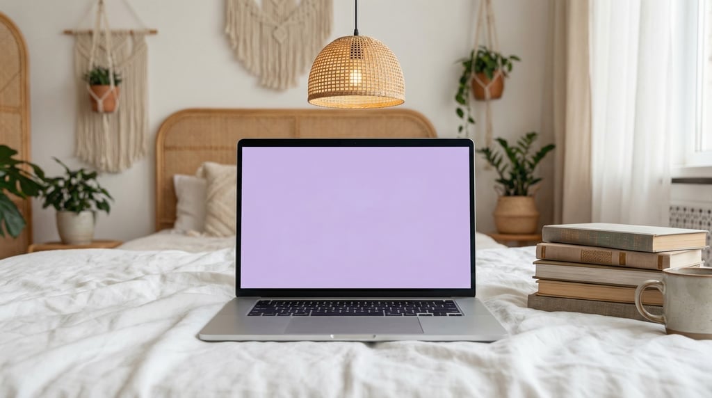 Professional laptop on a soft white bedsheets
