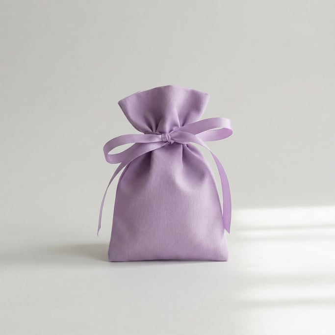 Small jewelry bag in matte lavender, standing upright