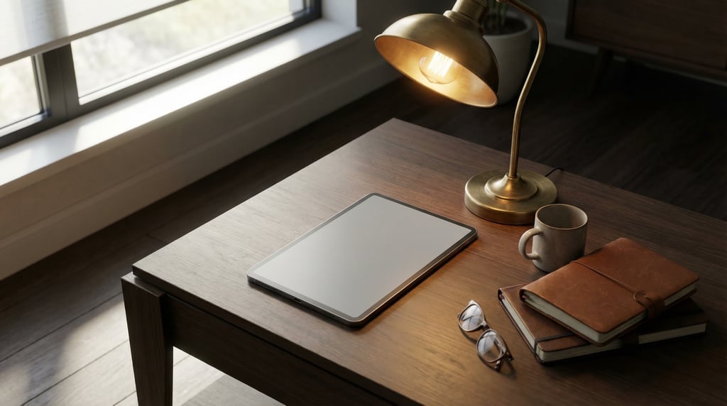 Large-screen smartphone on a coffee table, blank solid silver grey screen with no content or UI