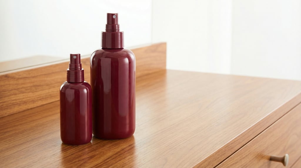 Spray bottle in glossy burgundy, pair one tall one short
