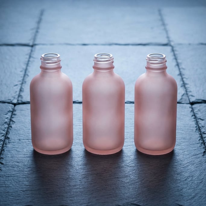 Medicine bottle in matte blush pink, three in a row