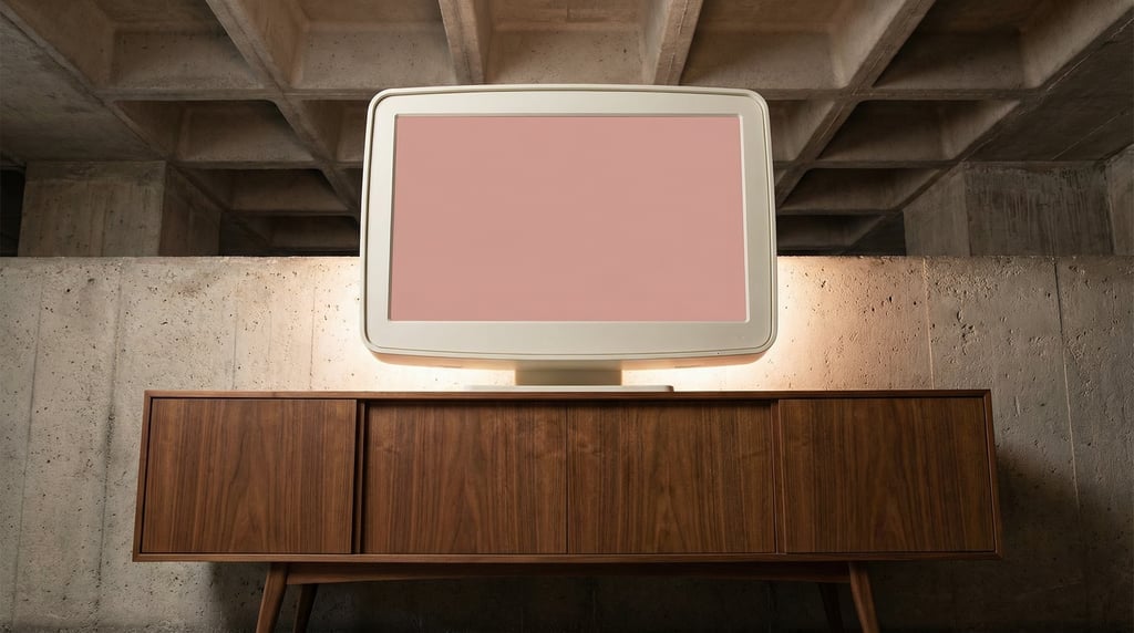 All-in-one desktop computer on a mid-century modern credenza