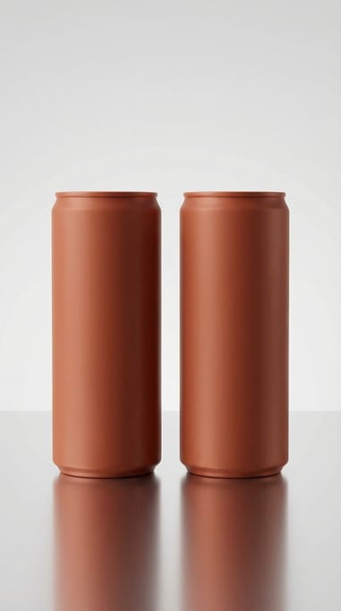 Slim aluminum can in matte terracotta, two side by side