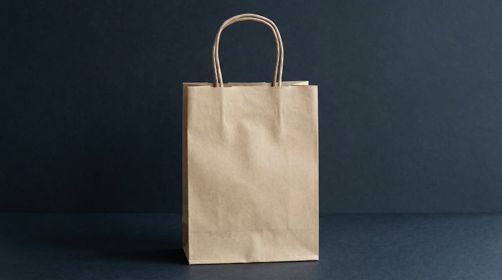 Kraft paper shopping bag in matte sand, standing upright