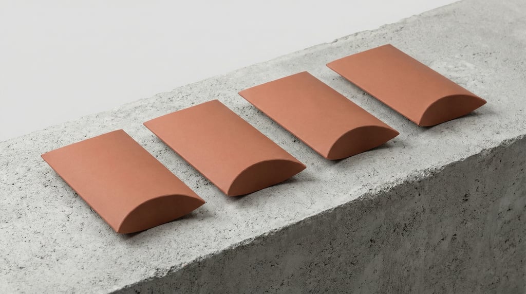 Pillow box, diagonal row of four boxes, matte clay finish