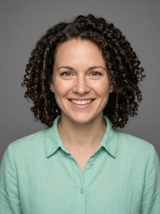Professional studio headshot of a 30-year-old White Nordic woman with twist-outs in dark brown