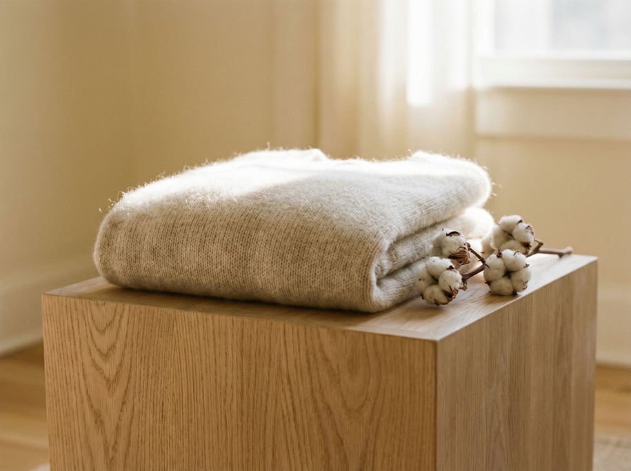 Folded on a raw light oak platform