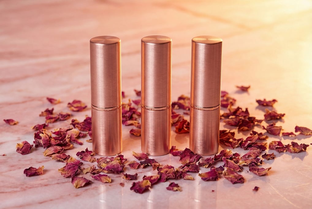 Standing upright on polished pink marble