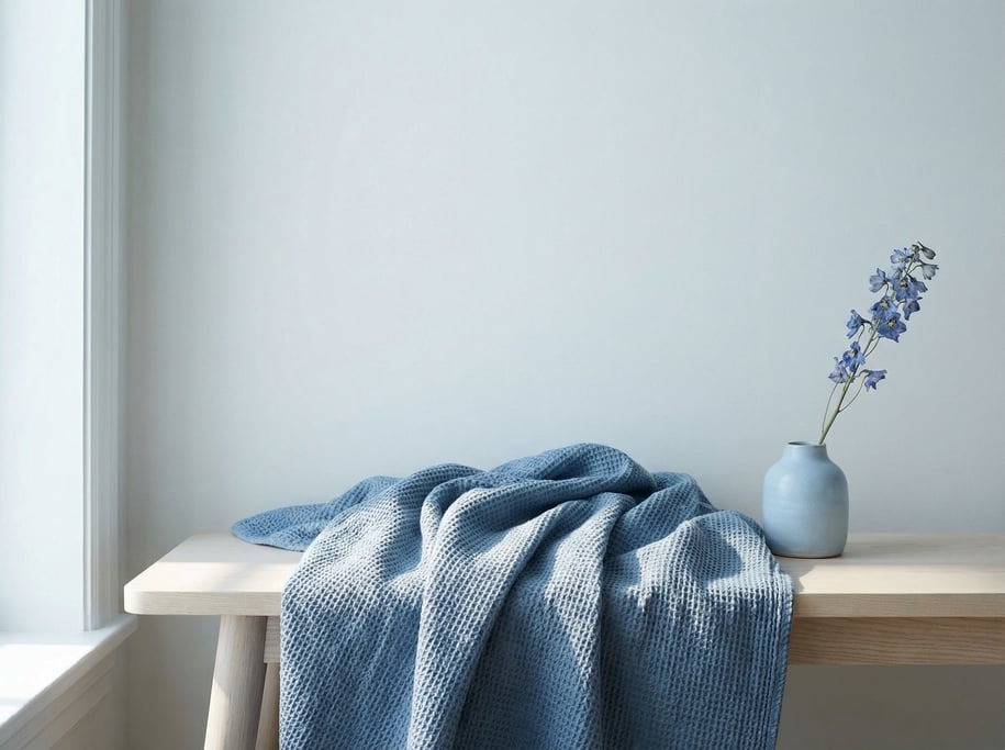 Loosely folded on a raw light ash wood bench