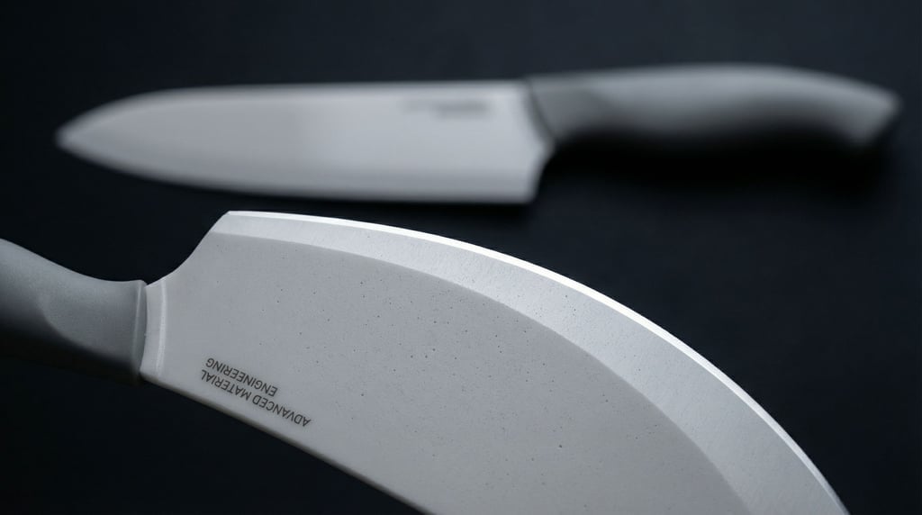 Sharper than steel with a barely visible bevel: a ceramic knife edge in fine-grained zirconia shows a remarkably smooth and uniform surface at magnification