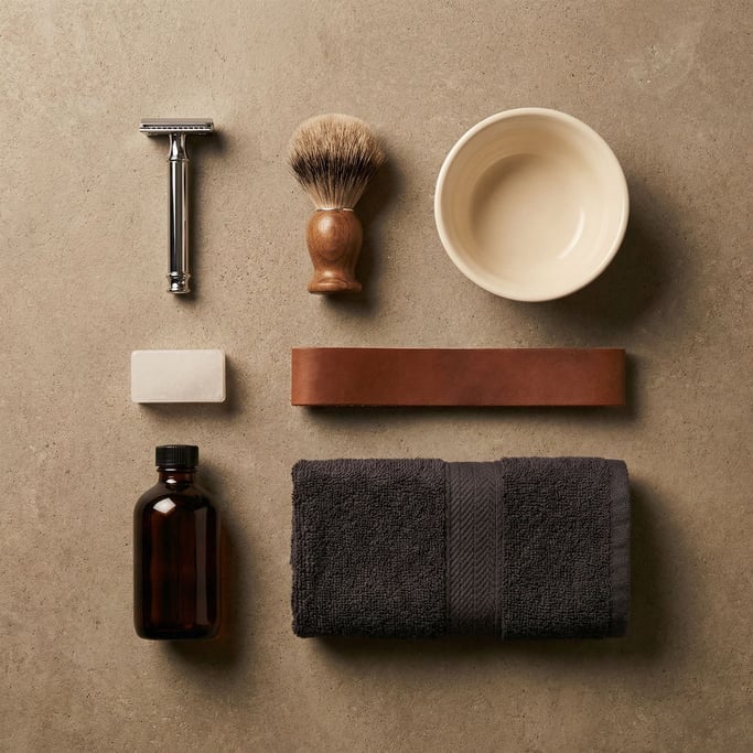 Every item at perfect right angles: a safety razor in chrome