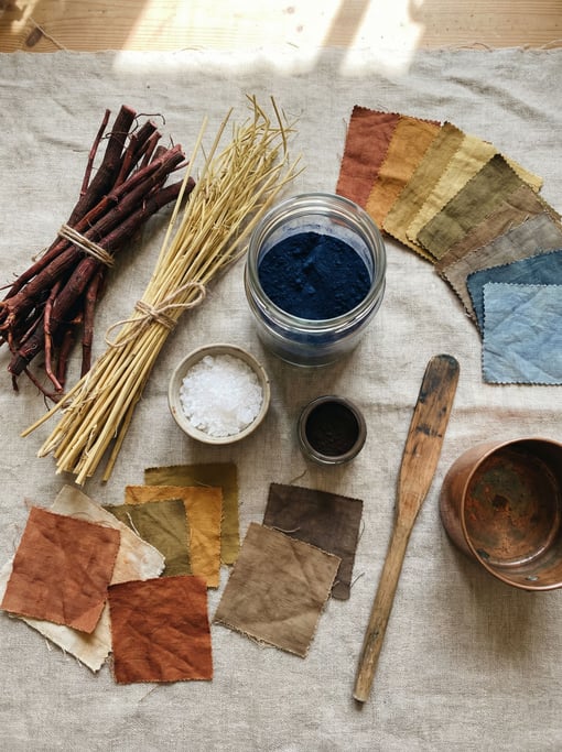 Bundles of dried madder root and weld