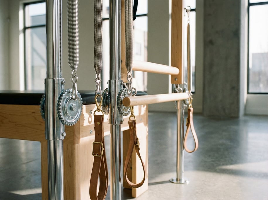 Pilates reformer machine in a bright modern studio