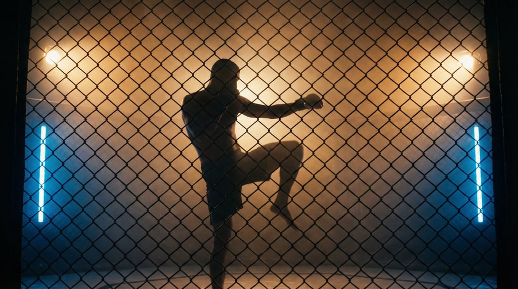 MMA fighter in a cage doing shadow boxing