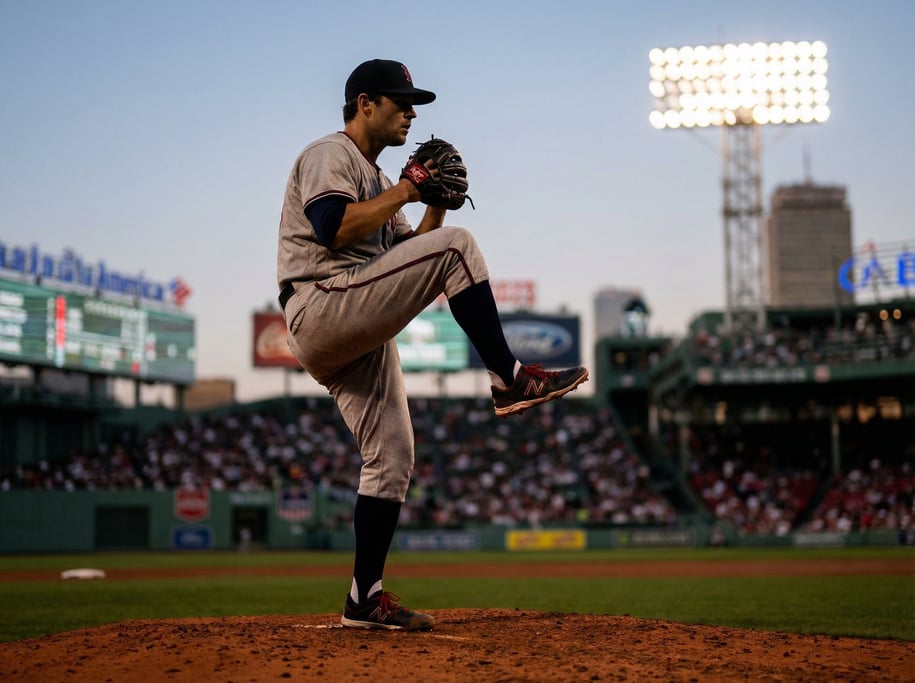 Baseball pitcher in the wind-up position on the mound, side view
