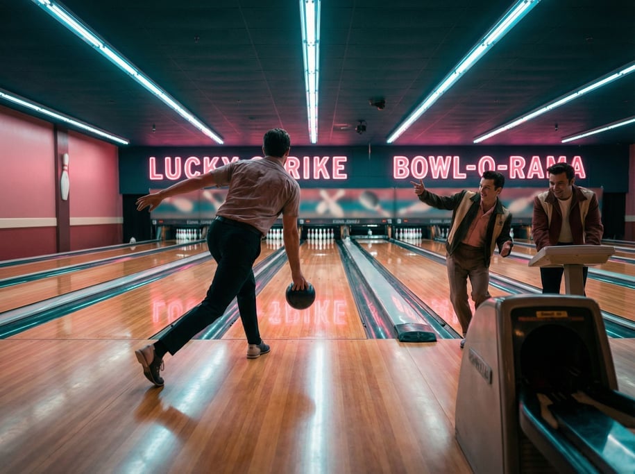 Three friends at a bowling alley