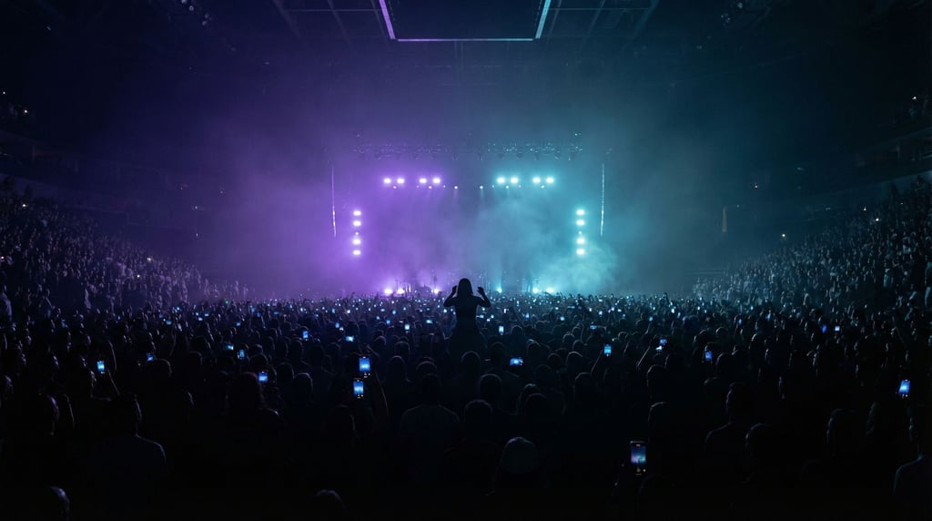 A packed concert audience from behind