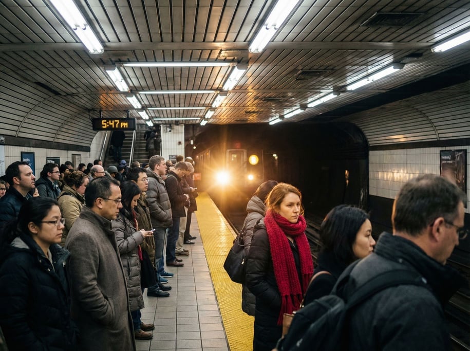 A crowded subway platform at rush hour