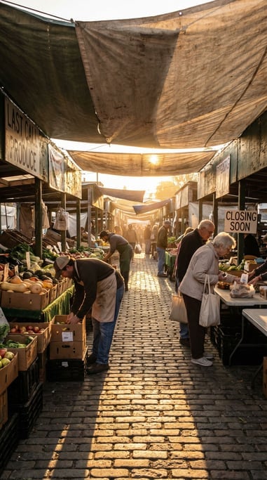 A farmers' market at closing time