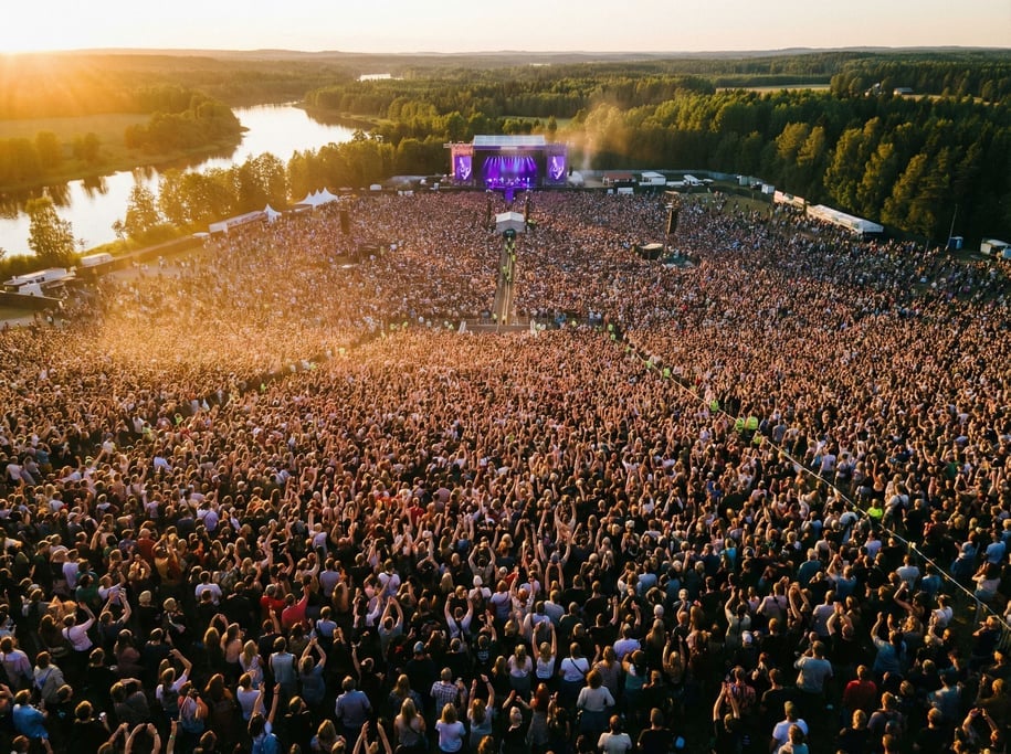 A massive outdoor concert from far above