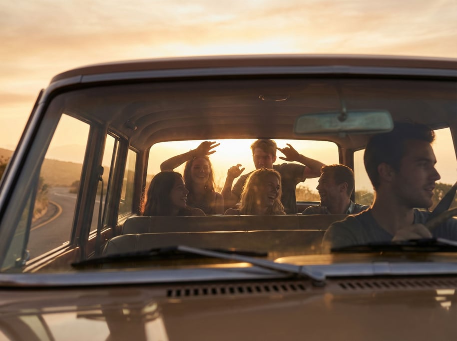 Five friends on a road trip