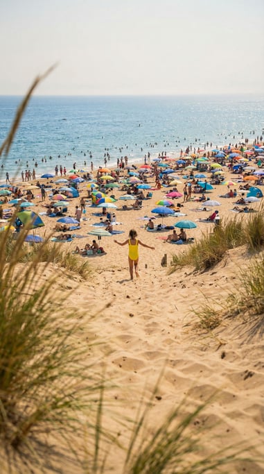 A crowded beach on a hot summer afternoon
