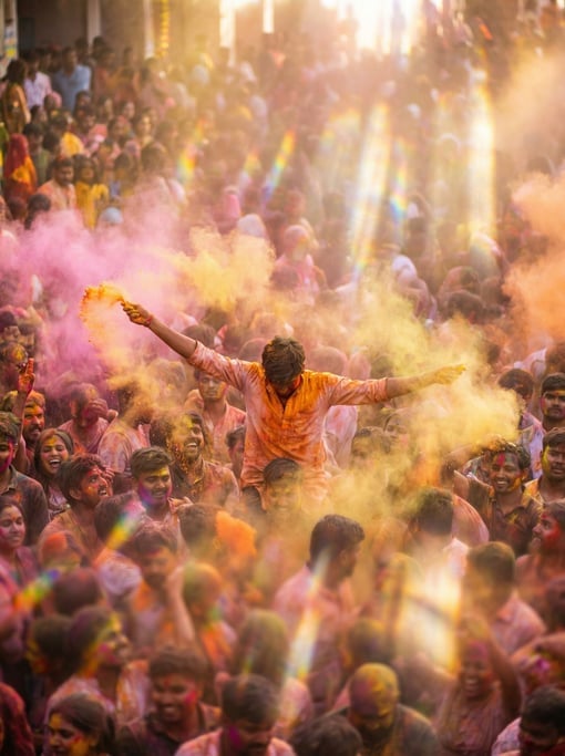 A huge Holi festival crowd