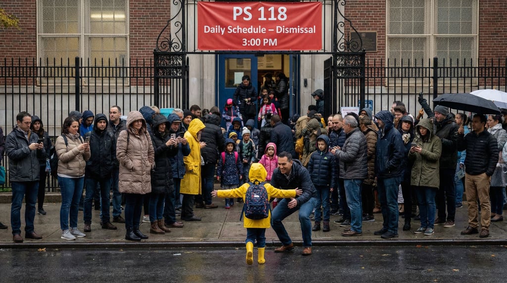 A crowd of parents at a school pickup