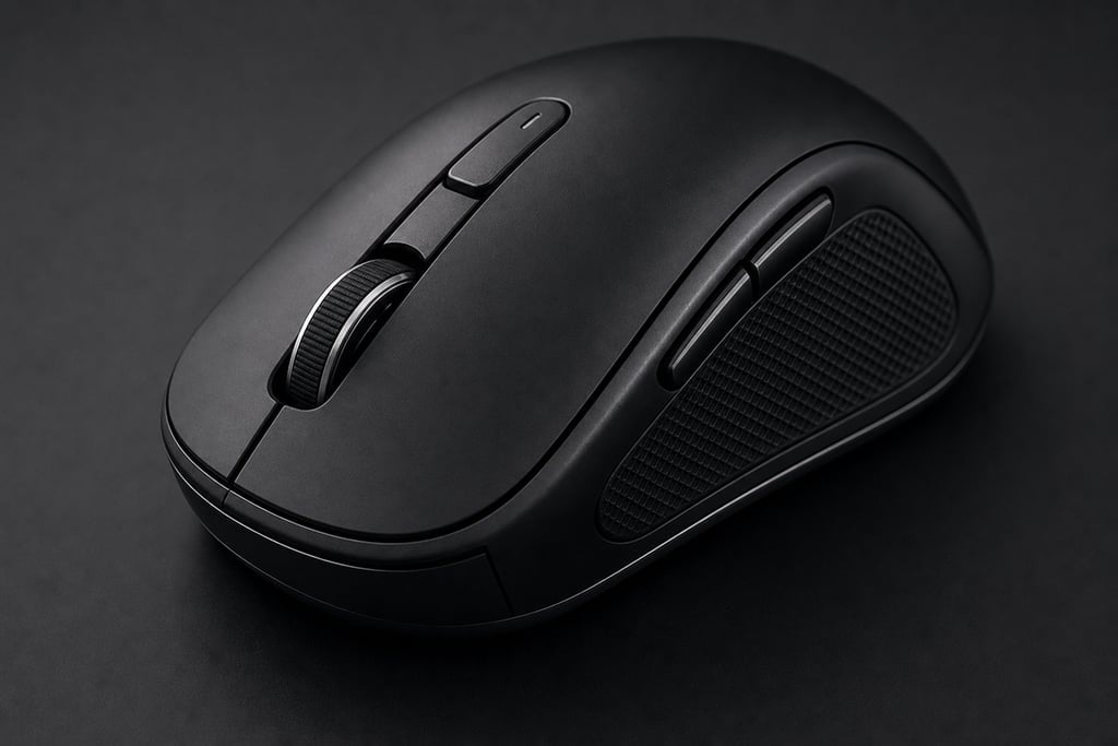 Detailed view of a stylish wireless mouse with textured grip