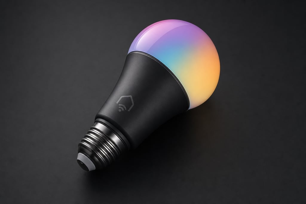 Detailed perspective of a smart home light bulb with gradient colors