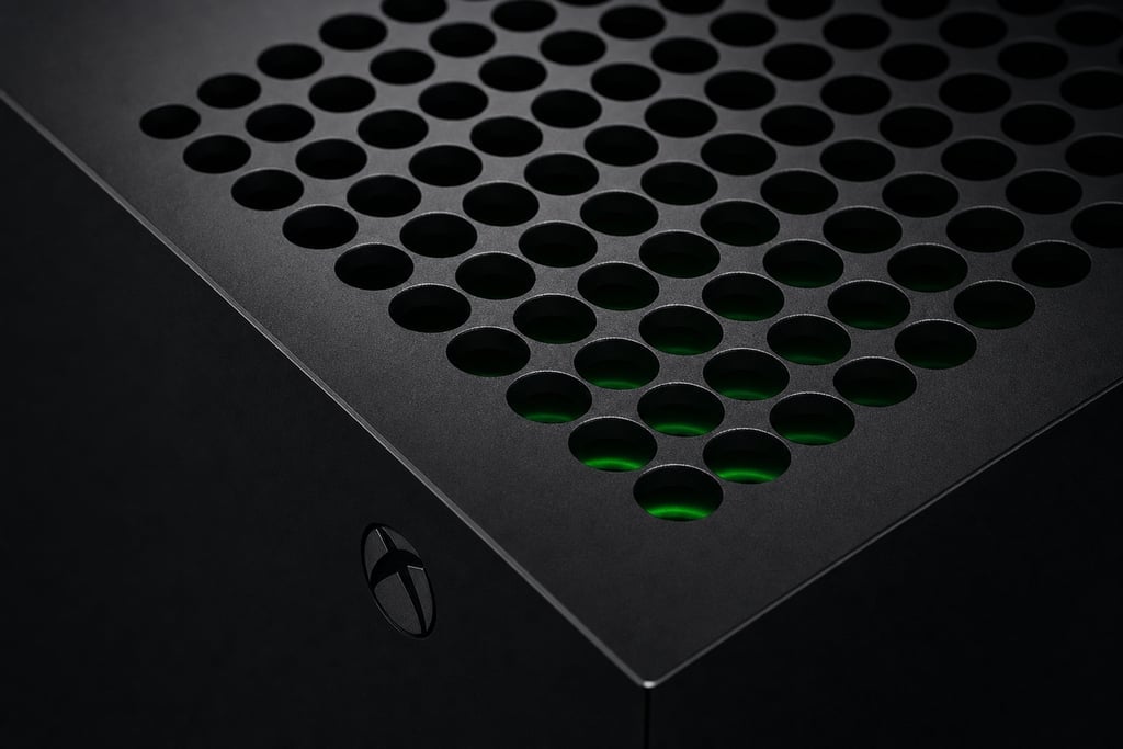Close-up of the vent area of a gaming console with ambient lighting