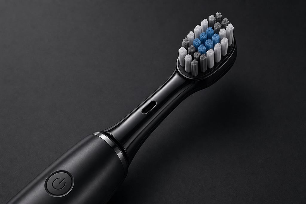 Close-up of an electric toothbrush's brush head and mechanism