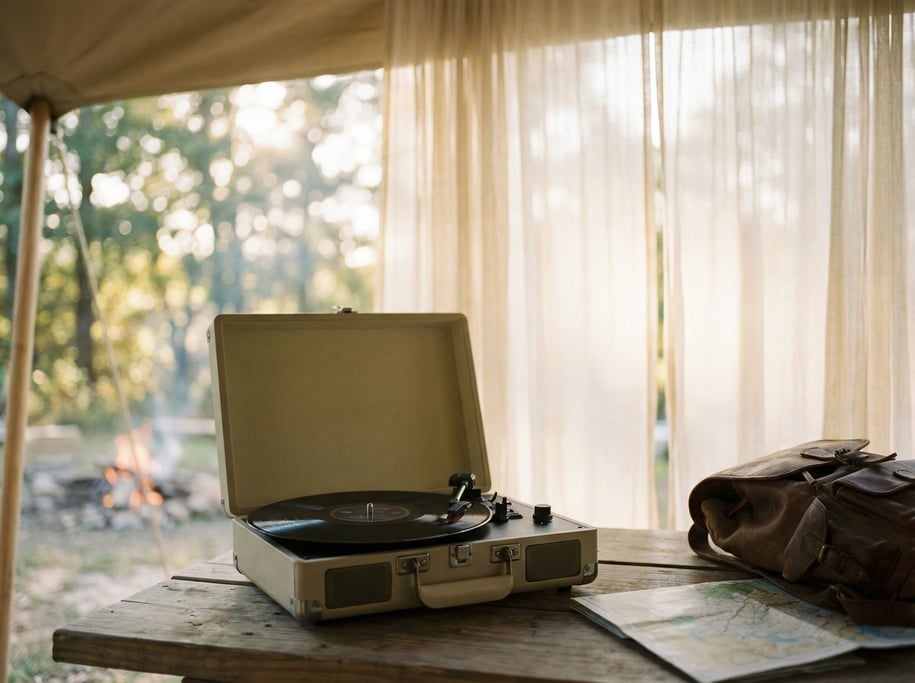 A record player with vinyl spinning, needle in the groove, soft bokeh from behind (ynv3dgbr)