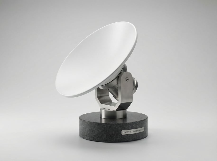 A concept satellite receiver dish miniaturized to desktop size