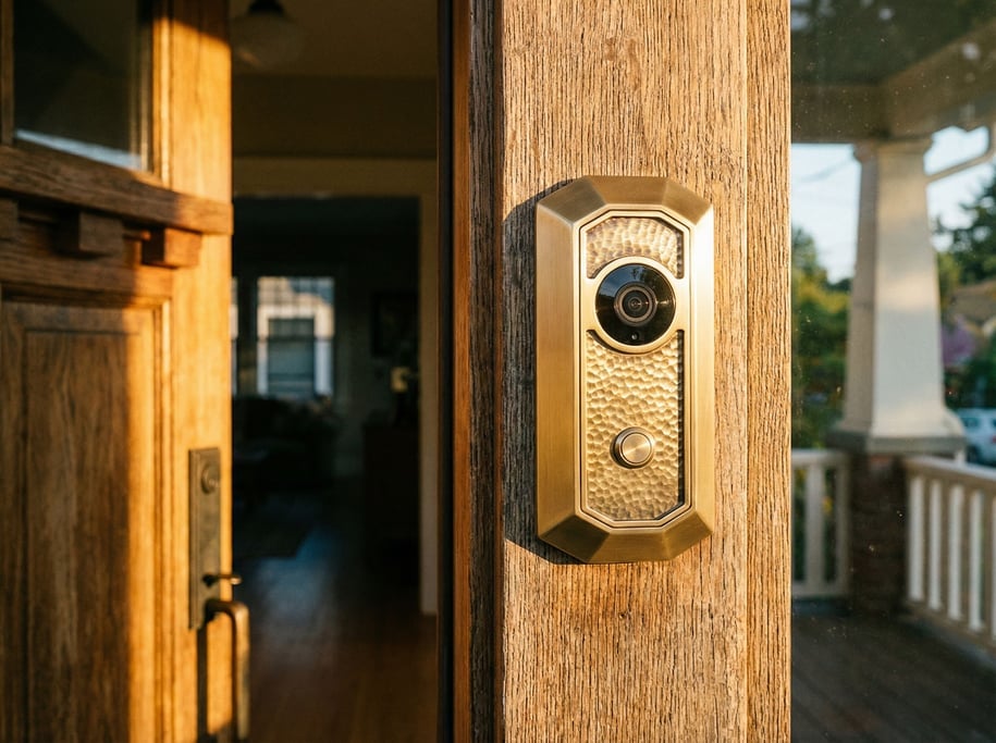 Warm golden hour light floods through a door frame