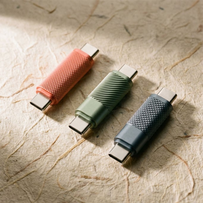 Three anodized colors — coral, sage