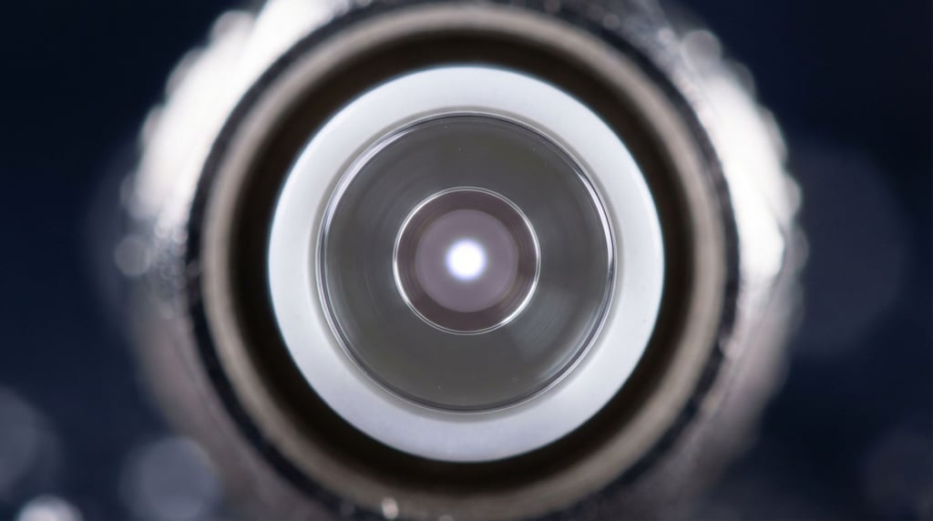 Fiber optic cable termination at extreme magnification: the cleaved fiber end face shows core and cladding as concentric circles