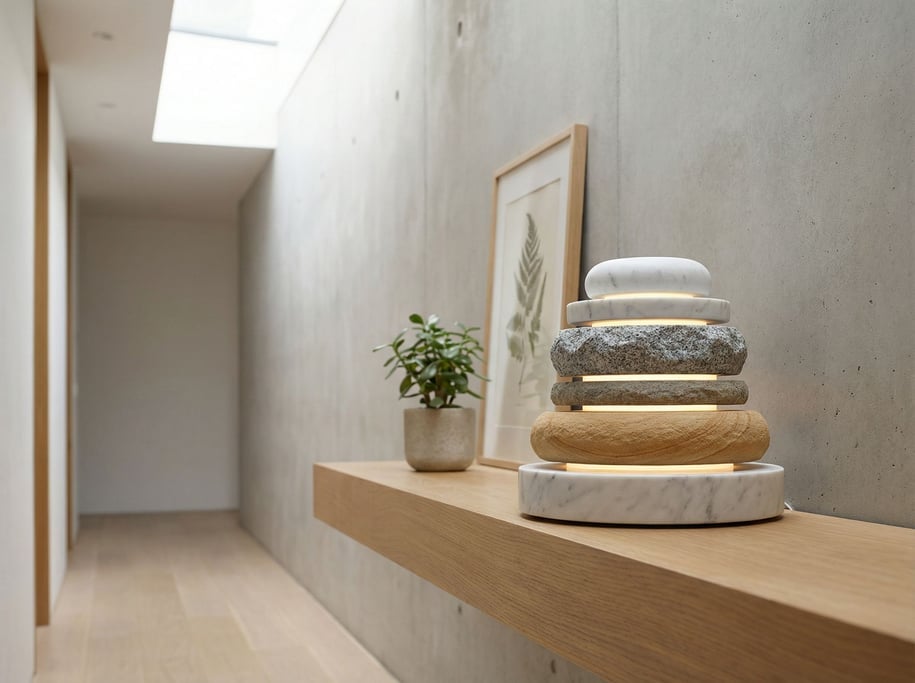 A concept whole-home mesh Wi-Fi node in the shape of a small stacked-stone cairn