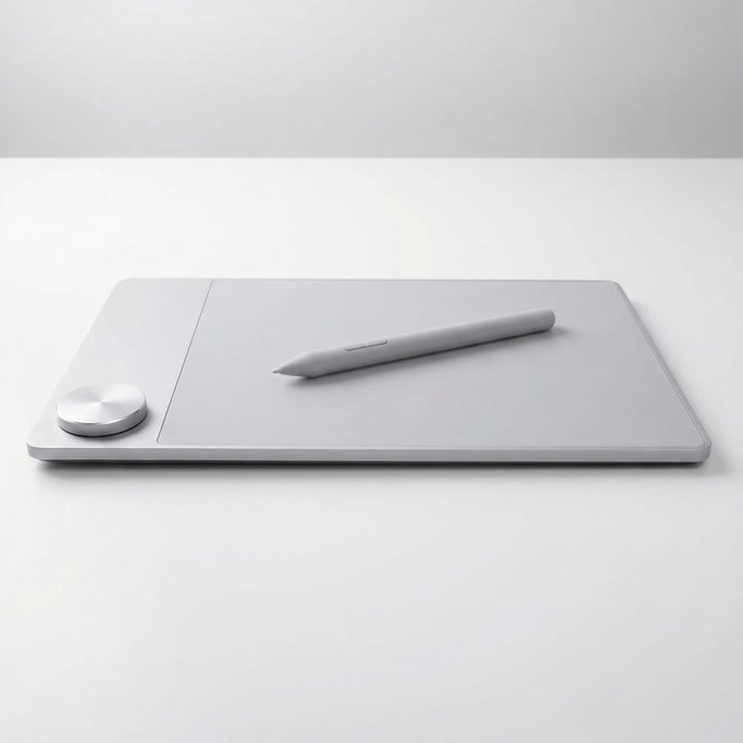 A concept drawing tablet with a large matte surface in light grey and an ultra-thin profile
