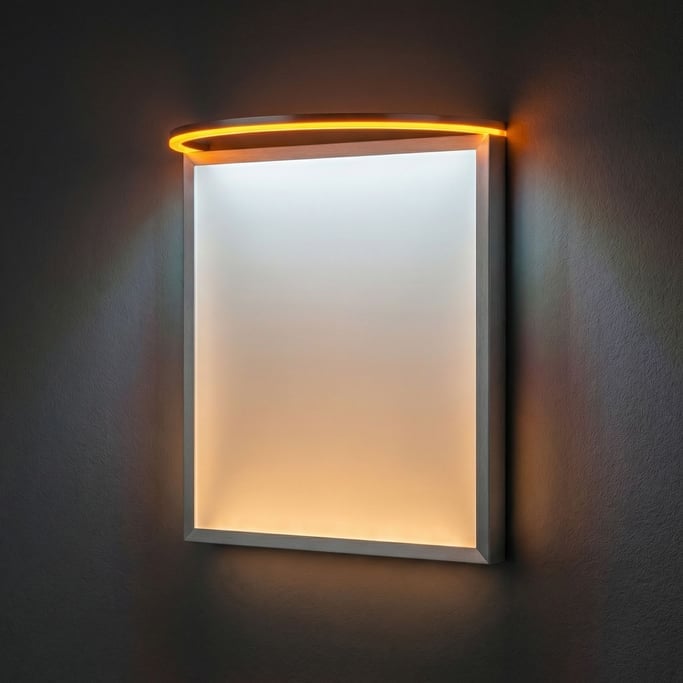 Amber LED ring around the top edge of a concept ambient light panel — a thin square tile