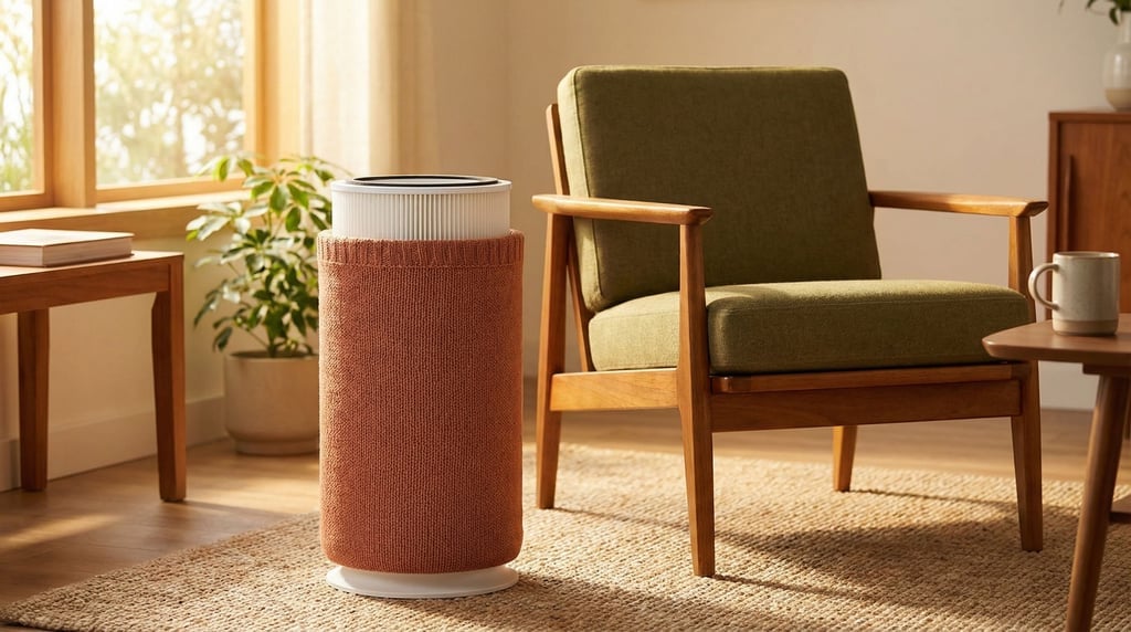 A concept desktop air purifier in a cylindrical tower form