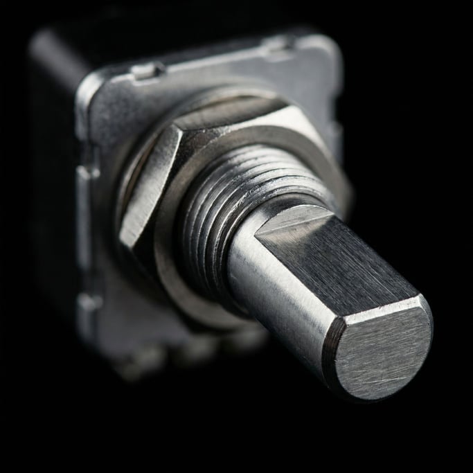 Extreme macro: the D-shaped flat on a rotary encoder shaft catches crisp light from the upper left