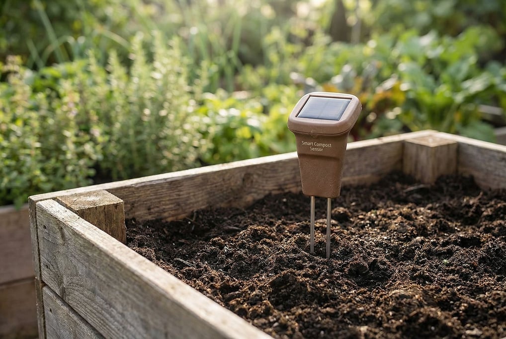 Rich dark compost fills a wooden bin
