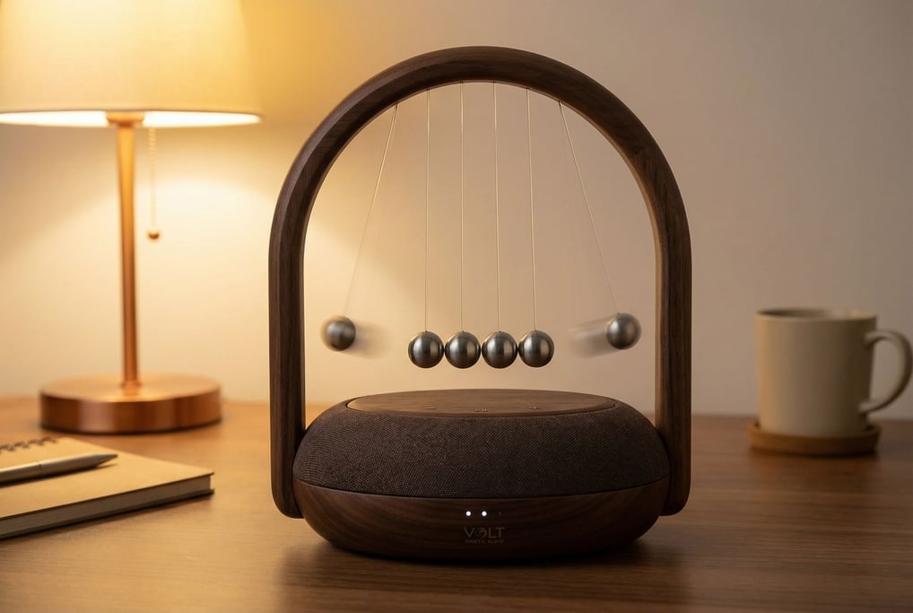 A concept kinetic desk toy that is also a Bluetooth speaker